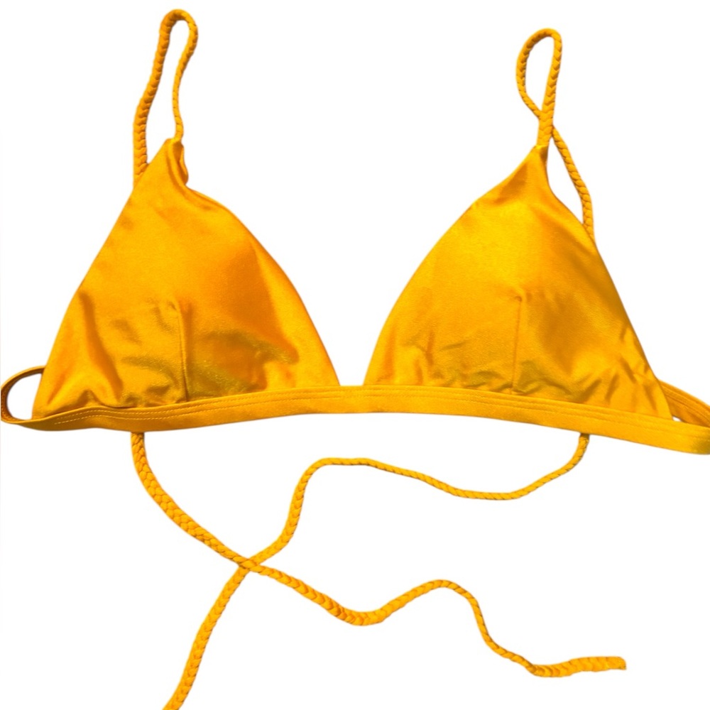 mustard yellow bikini triangle braided straps top